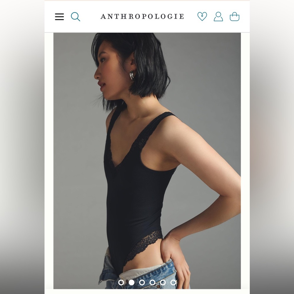 NWT Anthropologie Seamless V-Neck Jacquard Bodysuit | Black | Size L/XL